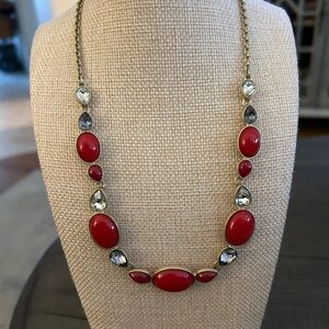 Liz Claiborne Vintage Red and Gold Necklace with Clear Gems